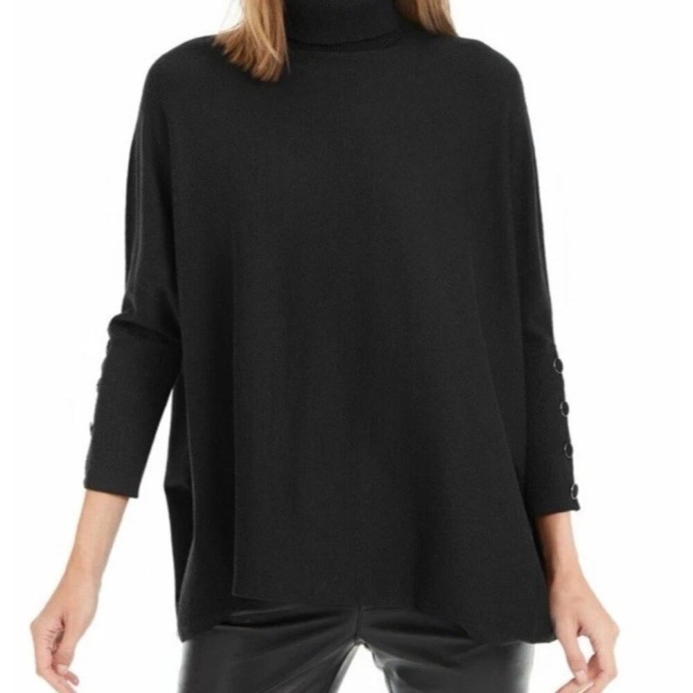 Anne Klein Women's XL Oversized Drop Shoulder Black  Turtleneck Sweater